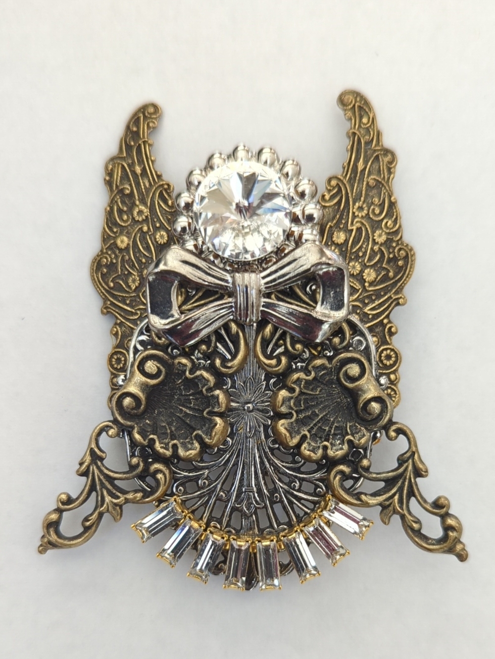 Vintage Jane Davis Angel of Love Mixed Metal Rhinestone Angel Brooch Pin